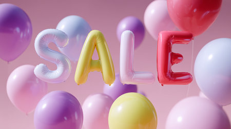 Colorful balloons with letters spelling sale create a festive shopping atmosphereの素材