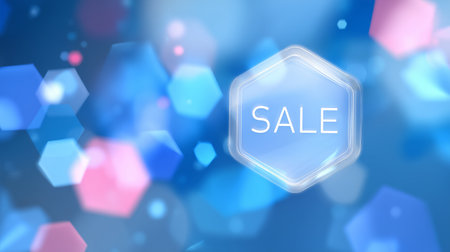 Bright sale announcement with colorful hexagonal lights in a vibrant backgroundの素材