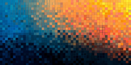 Colorful abstract mosaic pattern with blocks in gradient from blue to orangeの素材