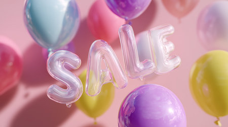 Colorful balloons with sale letters create festive atmosphere for promotional eventの素材