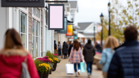 Busy shopping street filled with people enjoying a day of retail therapy in a modern mallの素材