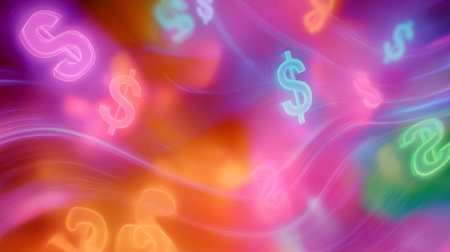 Colorful abstract design featuring glowing dollar signs in vibrant huesの素材