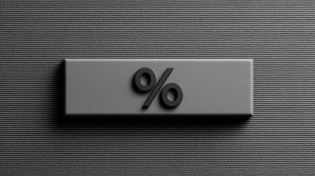 Stylish black percentage symbol on a textured dark background for creative designの素材
