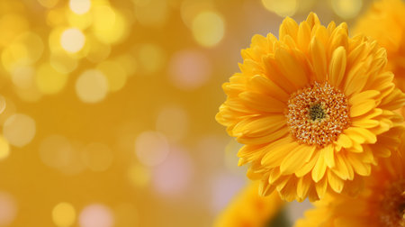 Bright yellow flowers bloom against a sparkling golden background in springtimeの素材