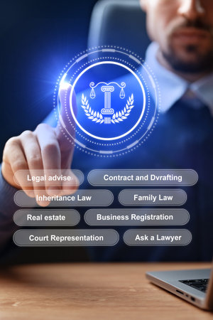 Legal services offered through digital consultation for various law fieldsの写真素材