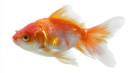 Colorful goldfish swimming gracefully in a clear tank filled with waterの素材
