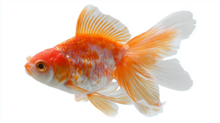 Goldfish swimming gracefully in clear water at an aquarium settingの素材