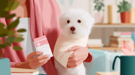 Dog receives medication at home care setting during a bright afternoonの素材