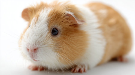 Cute guinea pig sitting calmly on a soft surface looking curiously at the cameraの素材