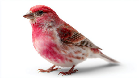Pink songbird perched on a white surface in clear lighting during daytime hoursの素材