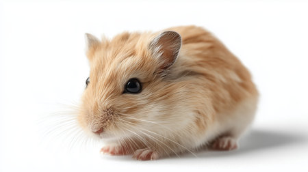 Cute pet hamster exploring the white surface in a bright settingの素材