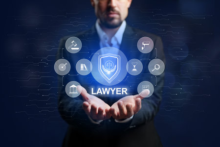 Lawyer using technology to provide legal services in a modern settingの写真素材