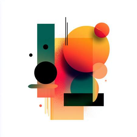 Colorful abstract art featuring geometric shapes and gradients displaying vibrant huesの素材