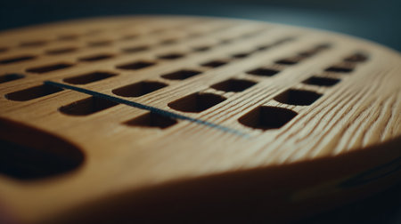 Wooden instrument with intricate design showcases craftsmanship and cultural heritageの素材