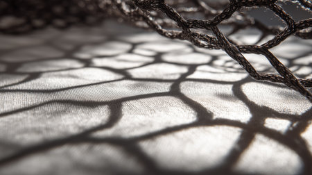 Intricate patterns of shadow cast by a net on a light surfaceの素材