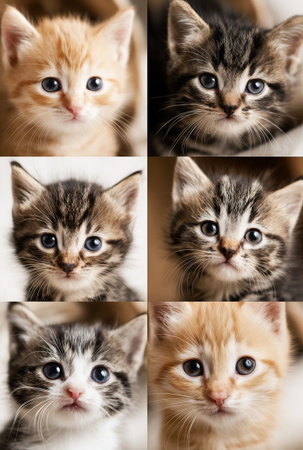 Cute and playful kittens showing expressions in a cozy indoor settingの素材