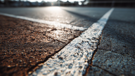 Close up of a textured court surface during golden hour at an outdoor locationの素材