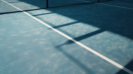 Tennis court surface with shadows and sunlight in afternoon lightの素材