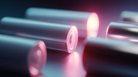 Colored tubes illuminated with soft glow in a dark setting create a unique visual effectの素材