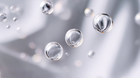 Clear water droplets suspended in air create a tranquil and refreshing sightの素材