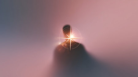 Silhouette of a person with a bright light source in a soft, blurred backgroundの素材