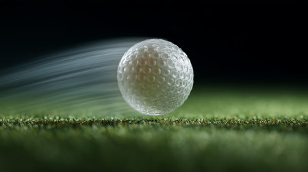 Golf ball rolling across the green during a sunny afternoon on the courseの素材