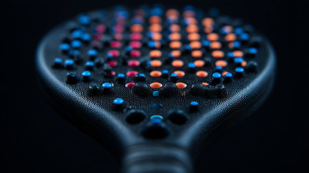 Colorful paddle racket close up shows details of design and texture for sports enthusiastsの素材