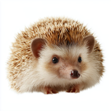 Cute hedgehog sitting quietly on a white background looking curious and alertの素材
