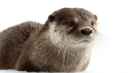 Otter resting and looking curiously at the camera in a serene environmentの素材