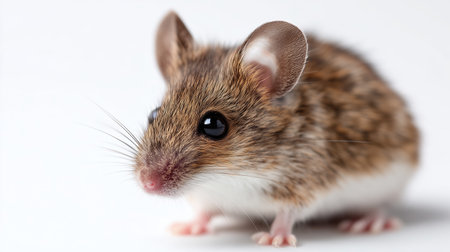 Small brown mouse exploring a smooth white surface in a cozy environmentの素材