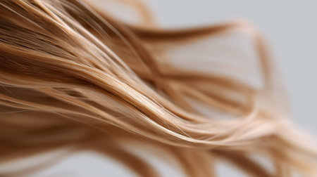 Long, flowing hair strands in soft, natural light against a neutral backgroundの素材