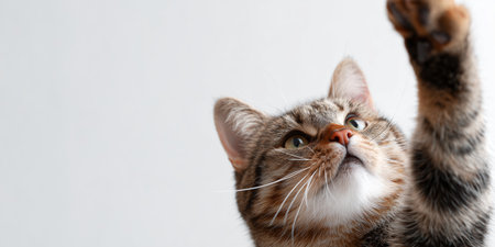 Cat reaching for something in a playful manner indoors during daylight hoursの素材