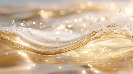 Golden water ripples create mesmerizing patterns in the sunlight during a calm afternoonの素材