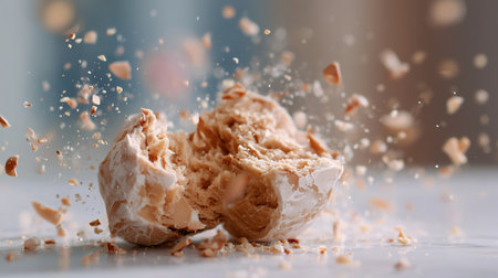 Crushing a meringue to reveal its sweet, fluffy interior at a baking sessionの素材