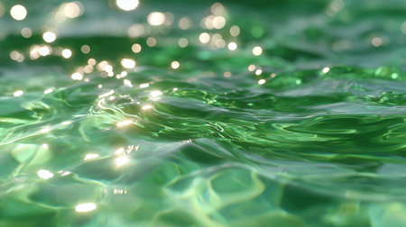 Shimmering green water surface captured on a sunny dayの素材