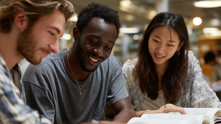 Students working together on a project in a university library in the afternoonの素材