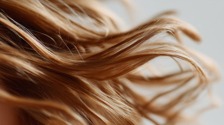 Beautiful wavy hair flowing softly in the gentle breeze during natural light settingの素材