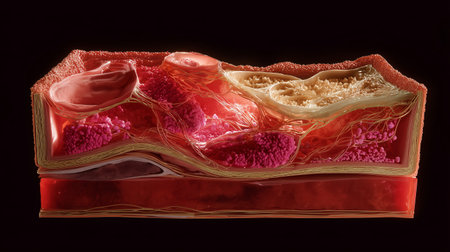 Detailed illustration of human tissue showing intricate structures and cell arrangementsの素材