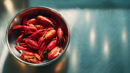 Freshly cooked crawfish in a bowl ready for serving during a culinary gatheringの素材