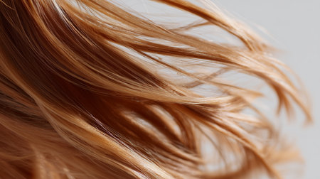 Waves of silky copper hair flowing gracefully in soft lightの素材