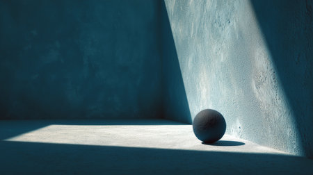 Light interacts with a sphere in a minimalistic room during the dayの素材