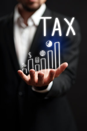 Professional displays tax growth graphs in a business setting with bold visualsの写真素材