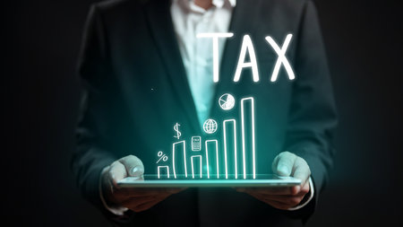 Tax data analysis shown through charts and graphs in a business settingの写真素材