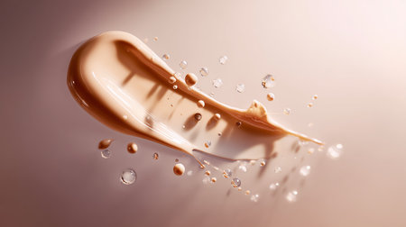 Swirling liquid foundation with droplets on a soft backgroundの素材