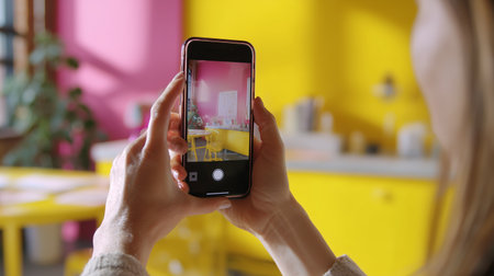 Capturing a colorful moment in a vibrant and stylish kitchen settingの素材