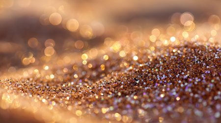 Shimmering golden glitter on a soft surface creating a mesmerizing visual effectの素材