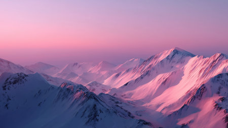 Majestic mountain range at dusk under a colorful sky with snow-capped peaksの素材
