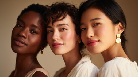 Women enjoying a moment of connection and beauty in a warm atmosphere togetherの素材