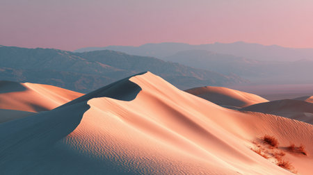 Dunes glow in the soft light of dusk at desert landscapeの素材