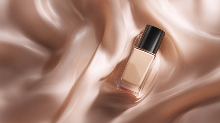 Beauty product bottle resting on silky fabric, showcasing elegance and softnessの素材